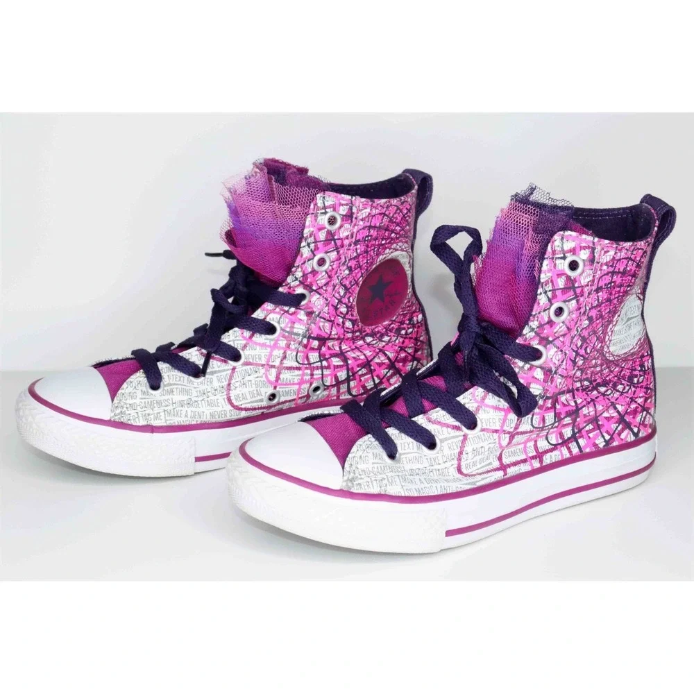 Converse Chuck Taylor Party Pink‎ and Purple Hi Tops with Tulle-Junior Size 1.5